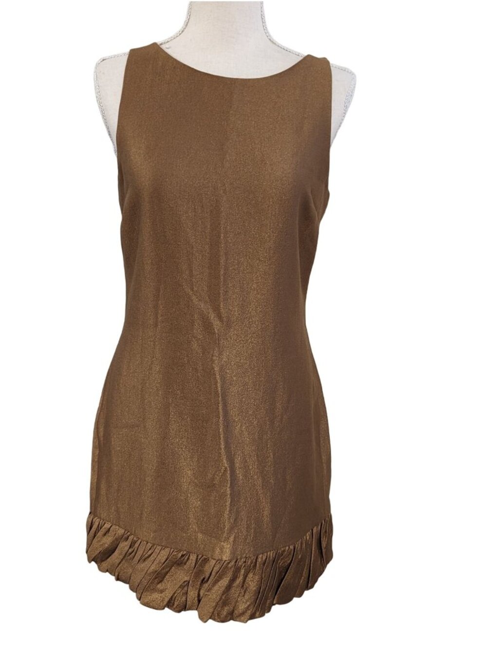 CeCe By Cynthia Steffe Metallic Brown Sleeveless Shift Dress With Pleated Hem